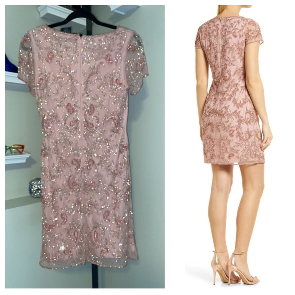 Pisarro Nights Mesh Beaded Cocktail Dress - Powdery Pink - Picture 2 of 12